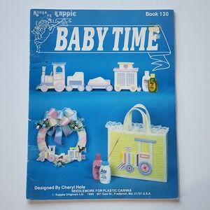 VTG Baby Times Plastic Canvas Patterns Train Wreath Mobile 1989 Kappie Book 130‎